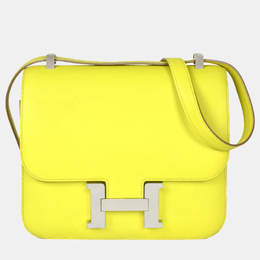 Hermes Constance 3 24 Lime Evercolor D stamp shoulder bag yellow 946542