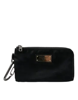 Dolce & Gabbana Black Nylon Logo Plaque Keyring Pouch Clutch Bags bag1122