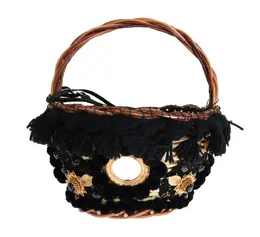 Dolce & Gabbana Chic Beige & Black Straw Snakeskin Bucket Bag vas1258