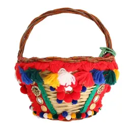 Dolce & Gabbana Elegant Beige Straw & Exotic Skins Pom Pom Tote vas1260