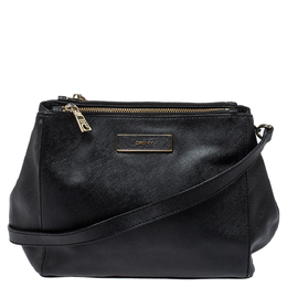 DKNY Black Leather Double Zip Shoulder Bag 351632