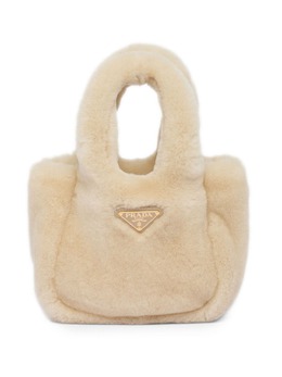 Prada mini triangle-logo shearling tote bag 22122008