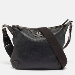 Aigner Black Leather Logo Messenger Bag 968058