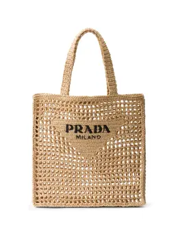 Prada triangle-logo raffia tote bag 23742013