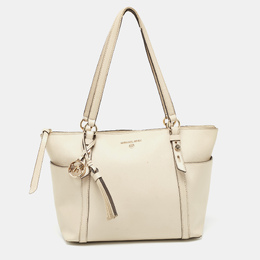 Michael Kors Light Beige Leather Medium Top Zip Jet Set Tote 971914