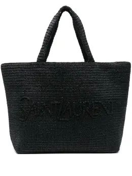 Saint Laurent logo-embossed raffia tote bag 23751656