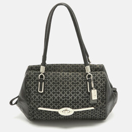 Coach Black Op Art Fabric and Leather Madison Madeline Satchel 973833
