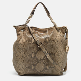 Michael Kors Grey Snakeskin Embossed Leather Cynthia Shoulder Bag 973841
