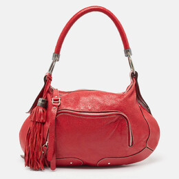 Aigner Red Shimer Leather Tassel Pocket Hobo 979403