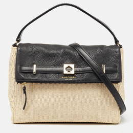 Kate Spade Beige/Black Woven Straw and Leather Loula Shoulder Bag 980573