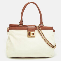 Tory Burch Cream/Brown Leather Tote 981467