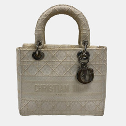 Christian Dior Beige Canvas Lady D-Lite Medium Tote Bag 977954