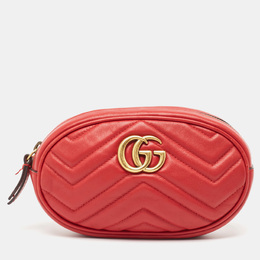 Gucci Red Matelassé Leather Mini GG Marmont Belt Bag 982333