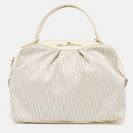 Aigner White/Cream Monogram Canvas and Patent Leather Logo Satchel 982293