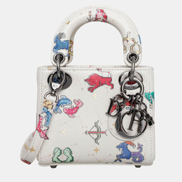 Christian Dior White Leather Zodiac Pixel Micro Lady Christian Dior Tote Bag 982106