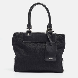 DKNY Black Monogram Canvas and Leather Tote 984019
