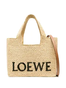 Loewe logo-embroidered raffia tote bag 20244533
