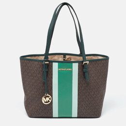 Michael Kors Brown/Green Signature Coated Canvas and Leather Tote 986663