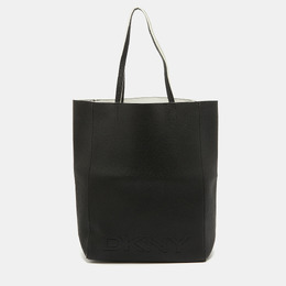 DKNY Black Leather Logo Embossed Shopper Tote 986735