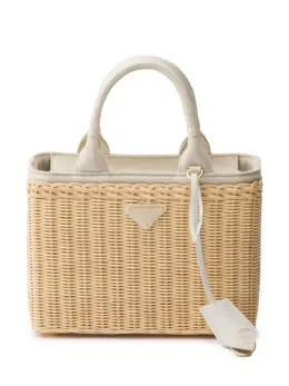 Prada medium Wicker Triangle-logo tote bag 23862036