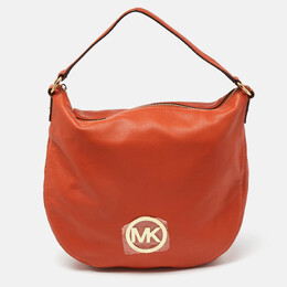Michael Kors Orange Leather Logo Zip Hobo 988464