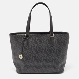 DKNY Black Monogram Coated Canvas and Leather Top Zip Tote 988630
