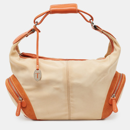 Tod's Beige/Orange Nylon and Leather Charlotte Hobo 695090