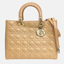 Christian Dior Beige Patent Leather Large Lady Christian Dior Tote Bag 988092