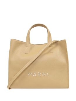 Marni logo-embroidered leather tote bag 23914426