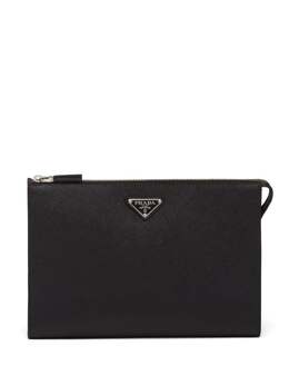 Prada Saffiano triangle-plaque clutch bag 23861606