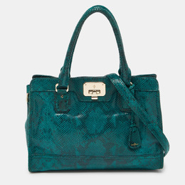 Cole Haan Green Snakeskin Embossed Leather Tote 994223