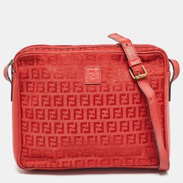 Fendi Red Zucchino Canvas and Leather Crossbody Bag 995413