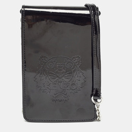 Kenzo Black Tiger Head Embossed Patent Leather Flap Crossbody Bag 995819