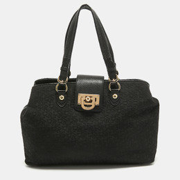 DKNY Black Monogram Canvas and Leather Flap Tote 995884