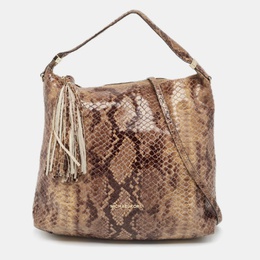 Michael Kors Brown/Black Python Embossed Patent Leather Tassel Hobo 996053