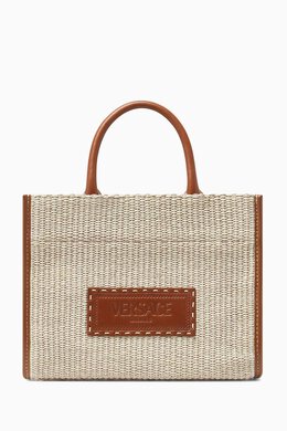 Versace Small Athena Raffia Tote Bag in Cotton-blend & Leather 217312175_195