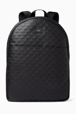 Emporio Armani All-over Eagle-embossed Backpack in Leather 217324110_2709