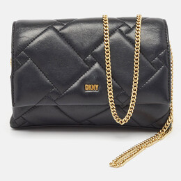 DKNY Black Quilted Leather Willow Chain Clutch 998343