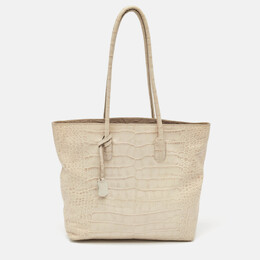 Furla Cream Croc Embossed Leather Tote 999626