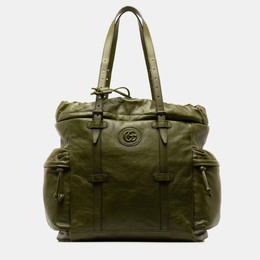 Gucci Green Leather Double G Drawstring Tote Bag 997470