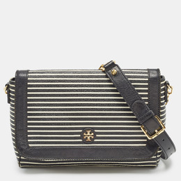 Tory Burch Black/White Stripe Leather Kerrington Crossbody Bag 1002010