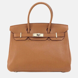 Hermes Gold Taurillon Clemence Leather Birkin 30 Tote Bag 1006068