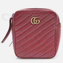 Gucci Red Calfskin Matelasse Diagonal Tall GG Marmont Crossbody Bag 1007789