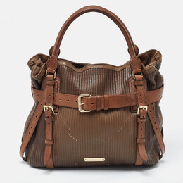 Burberry Two Tone Brown Leather Stitched Bridle Tote 1013172
