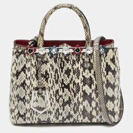 Fendi Black/white Snakeskin Leather Small Flowerland 2Jours Tote 1014623