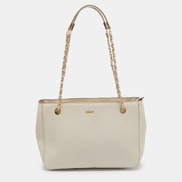 DKNY Ivory Leather Top Zip Chain Tote 1014837