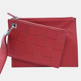 Bottega Veneta Red Leather Intrecciato Small Clutch 1013720