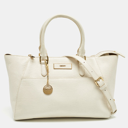 DKNY Off White Lizard Embossed Leather Top Zip Tote 1014986