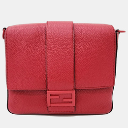 Fendi Baguette Red Leather Medium Messenger Bag 1014015