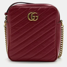 Gucci Burgundy Leather Marmont Chain Crossbody Bag 1013974